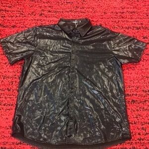 JOGAL Mens Shiny Black Nightclub Styles Short Sleeves Button Down Dress Shirts L